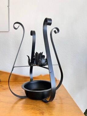Black Metal Candle Holder 10” Modern Decorative Table Accent Minimalist Décor